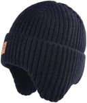 Baby Beanie Fleece Lined Toddler Winter Hat with Ear Flaps Little Girls Boys Warm Hats Cute Beanies for Kids Navy