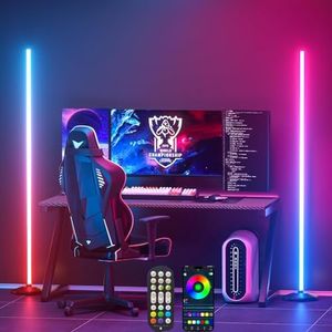 LED Corner Floor Lamp 2 Pack：Uocub 16 Million DIY Colors & 68+ Scene RGB Smart Modern Floor Lamp with Timing, Music Sync, App and Remote Control Standing Lamp for Living Room