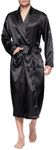 Lavenderi Mens Silky Satin Lounge Robe, Long Lightweight Sleepwear, Black, Small