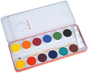 Stockmar Watercolour Paint Set in Tin Box with Opaque White Tube, Brush and Mixing Palette, 12 Colors