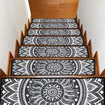 ishro home 8x28 Inches 3D Jet Multi Printed Stair Treds/Carpet/Door mats for Home/Floor mat for Kids, Pets and Elders Safety with Anti-Slip Rubber Backing. (6, Art Deco)