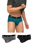 XYXX Men's Underwear Ace IntelliSoft Antimicrobial Micro Modal Brief Pack of 3 (Black;DEEP SEA Blue ;Grey; L)