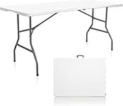 CAMP SOLUTIONS 6 FT Folding in Half Table, Plastic Portable Tables for Dining Parties Picnic Camping, Granite White