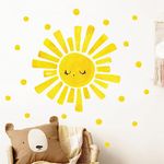 Large Sun Wall Decal Yellow Sun Wall Stickers Colorful Polka Dot Wall Decals Boho Sun Wall Stickers Watercolor Big Sun Wall Decals for Nursery Bedroom Playroom Kids Room Decor