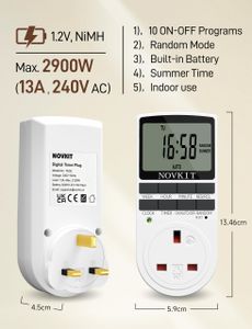 NOVKIT Digital Timer Plug 2-Pack – Programmable Socket Switches