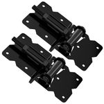 SKYSEN Self-Closing Gate Hinges for Wooden Fences, 2-Pack Heavy Duty Adjustable Gate Hinges Black with Screws and Adjustment Tool for Vinyl/Metal Fences