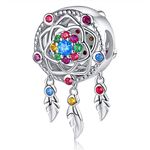 Dream Catcher Charm fit Pandora Charms Bracelet 925 Sterling Silver Feathers Tassel Bead Charm with Colorful Stones Pendant for European Bracelets Necklace