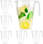 MATANA 6 Clear Plastic Pitchers 52 oz/ 1.5 Litre - Cocktails, Lemonade, Punch, Sangria, Beers & More - Kids' Parties, Birthdays, Weddings, Christmas, Picnics, BBQ, Parties - Sturdy & Reusable