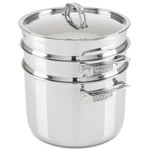 Viking 3-Ply Stainless Steel Pasta Pot with Lid, 8 Quart, 4 Piece Multipot Kitchen Cookware, Includes Pasta Insert and Steamer Basket, Dishwasher and Oven Safe, Induction Ready, Silver
