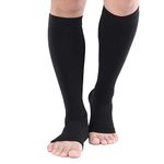 TOFLY® Compression Stockings (Pair), Firm Support 20-30mmHg, Opaque, Unisex, Open Toe Knee High Compression Socks for Varicose Veins, Edema, Shin Splints, Nursing, Travel, Black M