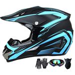 Motocross Helmet,Youth Kids Trend Full Face Helmet,ATV Motorcycle Helmet,Dirt Bike Downhill Off-Road Mountain Bike Helmet,DOT Certified,4-Piece Set(Small, Light Blue)