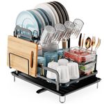 GSlife Dish Drying Rack with Drainboard - 2 Tier Dish Racks for Kitchen Counter with Cup Holder, Rust-Resistant Dish Drainer with Utility Hooks, Utensil Holder and Cutting Board Holder, Black