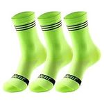 Lalent 3 Pairs Men's Cycling Socks for Mountain Biking, Spinning, Road Cycling & Racing, Compression Breathable Running Trekking Camping Hiking Walking Athletic Crew Socks (Green 3Pairs)