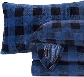 Elegant Comfort Luxuriously Soft 4-Piece Velvet Plush Flannel Sheet Set - Premium Quality - Cozy Warm, Anti-Static, Non Pilling Fuzzy Velvet Flannel Fleece Deep Pocket Sheet Set - King, Buffalo Blue