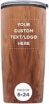 Father’s Day Custom Plastic Tumblers 20 oz Set of 6/12/24, Personalized Bulk Pack with Lids - Iced Coffee Tumbler, To Go Cup, Insulated Gift for Dad - Wood