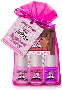 Piggy Paint | 100% Non-Toxic Girls Nail Polish | Safe, Cruelty-free, Vegan, & Low Odor for Kids | Rainbow Party (3 Polish + Nail Art Gift Set)