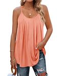 Aokosor Womens Tops for Women UK Vest Tops Summer Womens Tops Adjustable Spaghetti Straps Ladies Pleated Sleeveless Tank Ladies Tops Plus Size 18-20 Coral