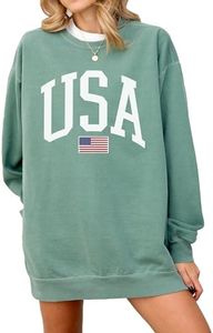 USA Flag Graphic Sweatshirt for 4th of July – Unisex Pullover for Women and Men, 80% Cotton, Perfect for Independence Day (Light Green, 3X-Large)