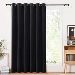 PONY DANCE Black Door Curtain Thermal Insulated - Eyelet Blackout Curtain Set for Living Room Bedroom, Large Sliding Glass Door Curtain, Single Piece, W 80-inch by L 84-inch, Black