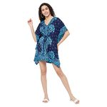 Trendif Women's Blue Faux Crepe Digital Print Kaftan/Beach Coverup/Bikini Coverup/Kaftan Coverup/Body Coverup Top - 4296S