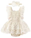 Newborn Baby Girls Romper Tutu Dress Toddler Cute Boho Bodysuit Ruffle Sleeveless Tulle Dress for Birthday Photoshoot Beige