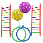 Bird Toy Set Ladders, Bell Ball with Rattler, Hanging Swings Toys Cage Accessories for Love Birds, Budgies, Finches. (Ladder 2pieces Twelve Steps, Ball 2pieces, Round Swing 2pieces Multi Color)
