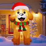 COMIN 5 FT Christmas Inflatables Dog Outdoor Yard Decorations Xmas Blow Up Golden Retriever with Built-in LEDs for Indoor Party Lawn Garden Decor