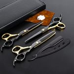 Professional Hair Cutting Scissors Stainless Steel Barber Scissors Set Hairdressing Salon Multifunctional Straight Shears Teeth Scissors Thinning Shears Tools for Men Women Home Use