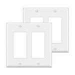 BESTTEN 2 Pack 2-Gang Decorator Wall Plate, cUL Listed Receptacle Outlet Cover, Unbreakable Polycarbonate Light Switch Cover, Standard Size Double Decor Faceplate, White