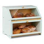 HOMEKOKO Double Layer Large Bread Box for Kitchen Counter, Wooden Large Capacity Bread Storage Bin (Mint Green)