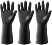ThxToms 3 Pairs Dishwashing Cleaning Gloves, Reusable Dishwashing latex Gloves for Kitchen & Bathroom Cleaning,Non-Slip,Smooth Comfortable Lining,Black(Medium) S