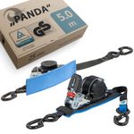 valonic PANDA - 2x 5m retractable ratchet strap with hook, TÜV Rheinl. & GS certified, padded, 25mm, 300/600 kg, EN-12195-2, black, tie down straps for motorcycle