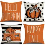 LITIVY Fall Decor Pillow Covers Set of 4 Pumpkin Farmhouse Thanksgiving Decorations Throw Pillows Autumn Cushion Cases for Home Decorative Pillows Cover fall decorations (18x18 Inch, Orange) (18x18 Inch, Orange)