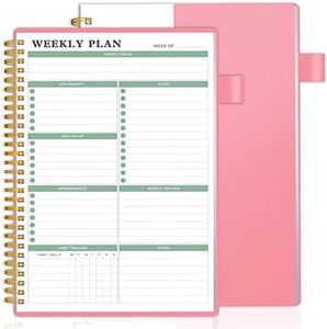 Weekly Planner Undated, Weekly Goals Notebook, Weekly To Do List Planner, Weekly Goal Planner with Habit Tracker, Appointment Organizer Notebook for Men & Women, Pocket, Pen Loop, Spiral Binding, 53 Weeks, Pink (7"x10")