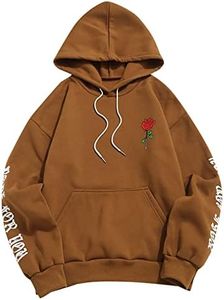 ZAFUL Men's Fleece Hoodie Unisex Rose Letter Print Hooded Pullover Kangaroo Pocket Sweatshirt Coffee XXL