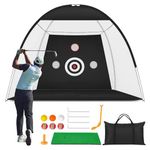 Golf Practice Net with Hitting Mat and Balls Golf Training Net Golf Training Aid Set for Indoor Outdoor Backyard Driving Chipping (The Ball’s Colour is Random)