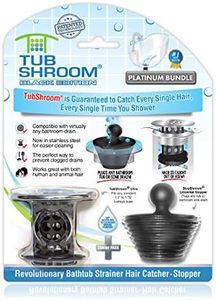 TubShroom Tub Drain Hair Catcher Combo Pack with Silicone Stopper, Black Chrome – Protector and for Bathroom Drains, Fits 1.5” 1.75” Bathtub Shower Drains