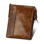 Men's Genuine Leather Wallet, RFID Blocking Bifold Casual Wallet with Zipper Coin Pocket, Large Capacity Zip Casual Men Purse, Business Leisure Wallet for Father Husband Boyfriend Son Gift, Brown,