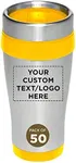 Custom Insulated Stainless Steel Travel Mugs 16 oz. Set of 50, Personalized Bulk Pack - Perfect for Coffee, Soda, Other Hot & Cold Beverages - Yellow