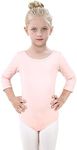 Kefiyis Girls Long Sleeve Ballet Leotards Pink Cotton Dance Leotards Net Back Dance Tops Bodysuit Gymnastics Costume for Girls Toddler Kids, 120-130 cm