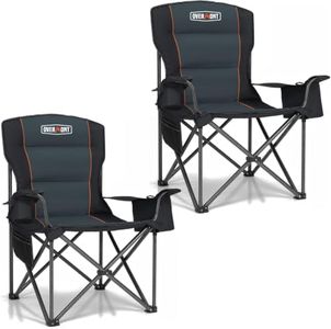 Overmont Oversized Folding Camping Chair 2Pack - 450lbs Support with Padded Cushion Cooler Pockets - Heavy Duty Collapsible Chairs for Sports Garden Beach Fishing Black 2pk