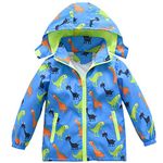 Toddler Boys Girls Jacket Hooded Trench Dinosaur Lightweight Kids Coats Windbreaker Outdoor (Blue,4T)