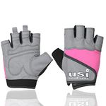 USI UNIVERSAL 733Q Queen Fitness Gym Gloves, Workout Powerlifting Gloves, Microfiber, Padded, Contoured Wrist Strap (Large, Grey/Pink)