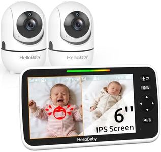 HelloBaby Baby Monitor with 2 Cameras, 6" World First Split Screen, No WiFi, 30H Battery, 355° Pan-Tilt-Zoom, Night Vision, VOX, 8 Lullabies, Temperature Alert, 1000ft Range, Portable for Travel