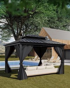 KYBOLT 12x14 Ft Hardtop Gazebos with Heavy Duty Double Roof, Nettings and Curtains Galvanized Steel Outdoor Gazebos for Patio, Backyard, Deck, Lawn (Grey)