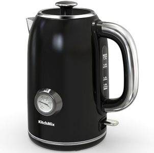 KitchMix Electric Kettle,1.7L Stainless Steel Tea Kettle with Thermometer,1500W Cordless Water Boiler with LED Indicator, Auto Shut-Off & Boil-Dry, Cool Touch Handle - Bright Black