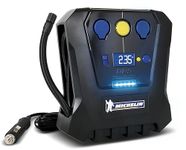 MICHELIN 12V Programmable Digital Tyre Inflator | Air Compressor with LCD Display, Pre-Set Pressure & Auto Shut-Off | Built-in USB Charger & 12V Power Outlet, Screw-in Hose & LED Light