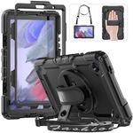 HXCASEAC Case for Samsung Galaxy Tab A7 Lite Case Shockproof with Screen Protector/Hand Strap Stand/Carrying Strap/Stylus Holder, Case for Samsung A7 Lite Tablet 8.7 inch (SM-T220/T225/T227), Black