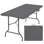 Rainberg 6ft (180CM x 75CM) Heavy Duty Plastic Folding Table, Picnic table, Camping table, Garden Table, Outdoor Diner, BBQ table. (Grey, 6FT (180cm x 75cm) Table)