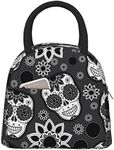 Fiokroo Lunch Bag Insulated Black And White Skulls Lunch Box Reusable Waterproof Lunch Tote Bag For School Work College Outdoor Travel Picnic, 10l